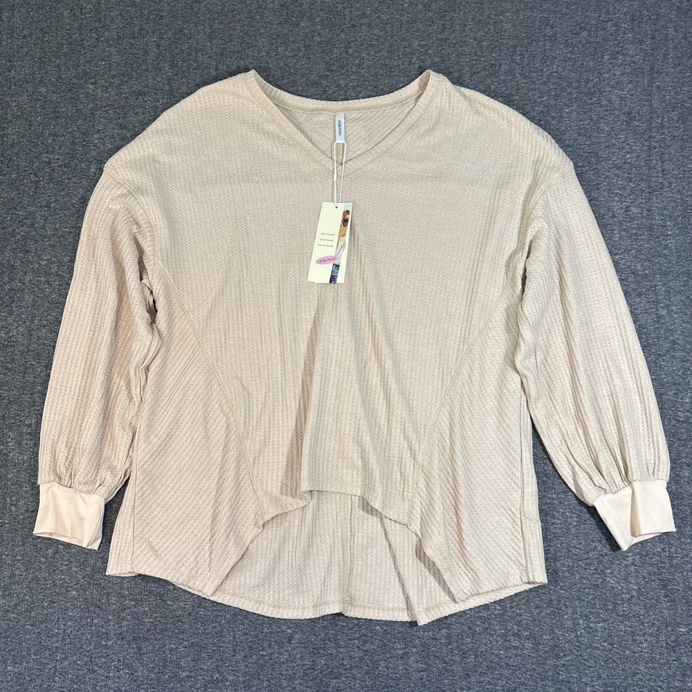 NWT Comfy Thermal Blouse Top Women's Size XL Tan Balloon Sleeve Oversized